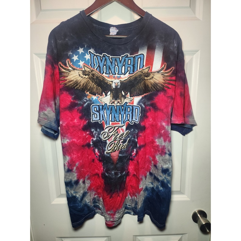 Lynyrd Skynyrd Free Bird Tie Dye Graphic T-Shirt Mens XL Eagle American Flag